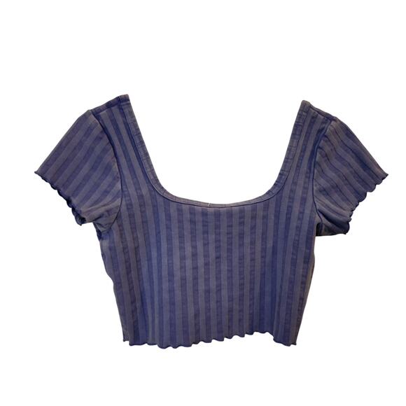 OFFLINE By Aerie Short Sleeve Square Neck Ribbed OG Groove Crop Tee Blue Medium - Picture 2 of 6
